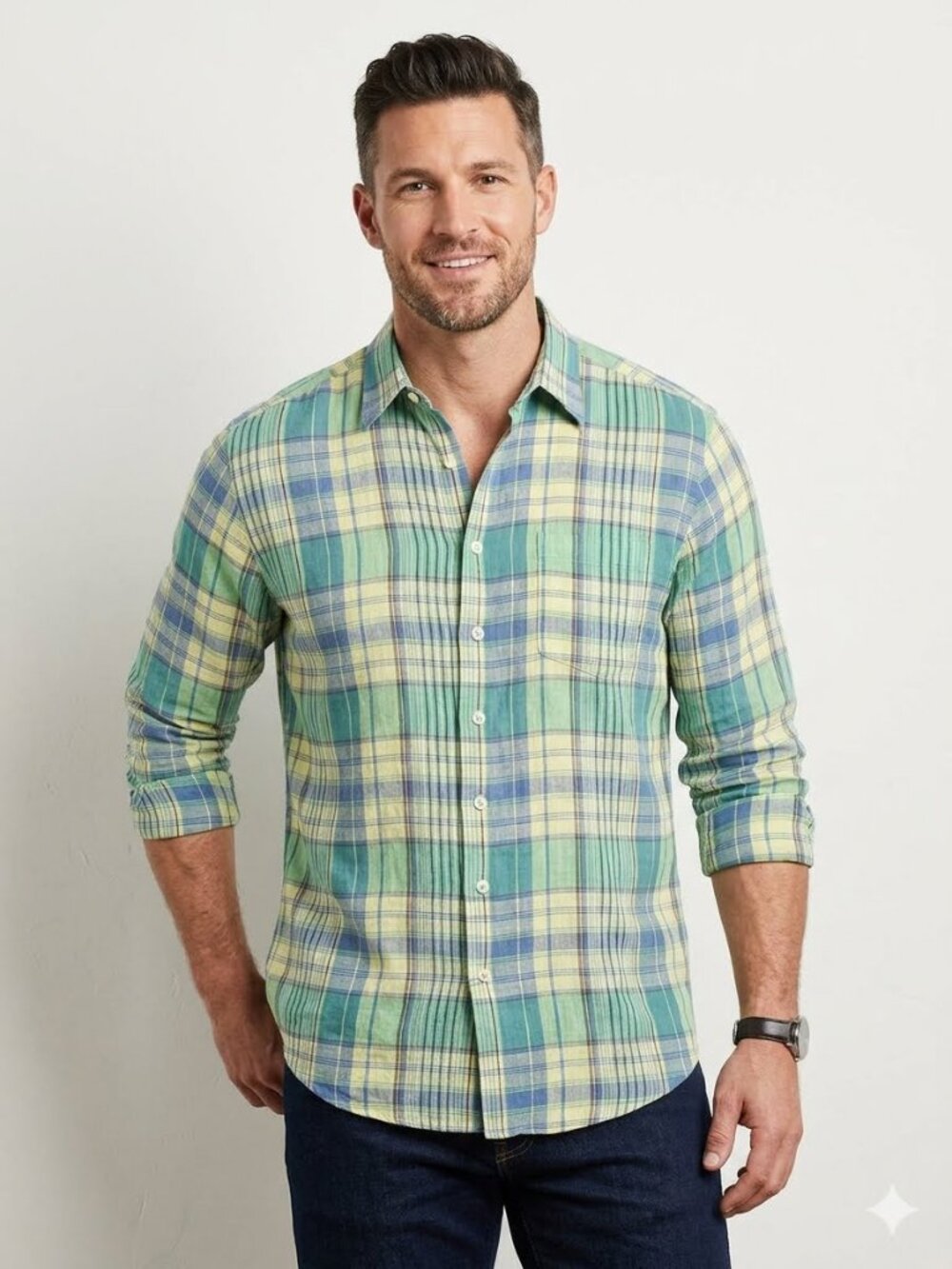 MINE linen button down collar shirt, size large
